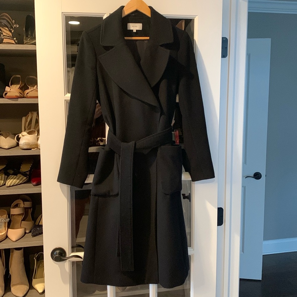 Reiss Long Black Wool Coat US Size 4 UK Size 8